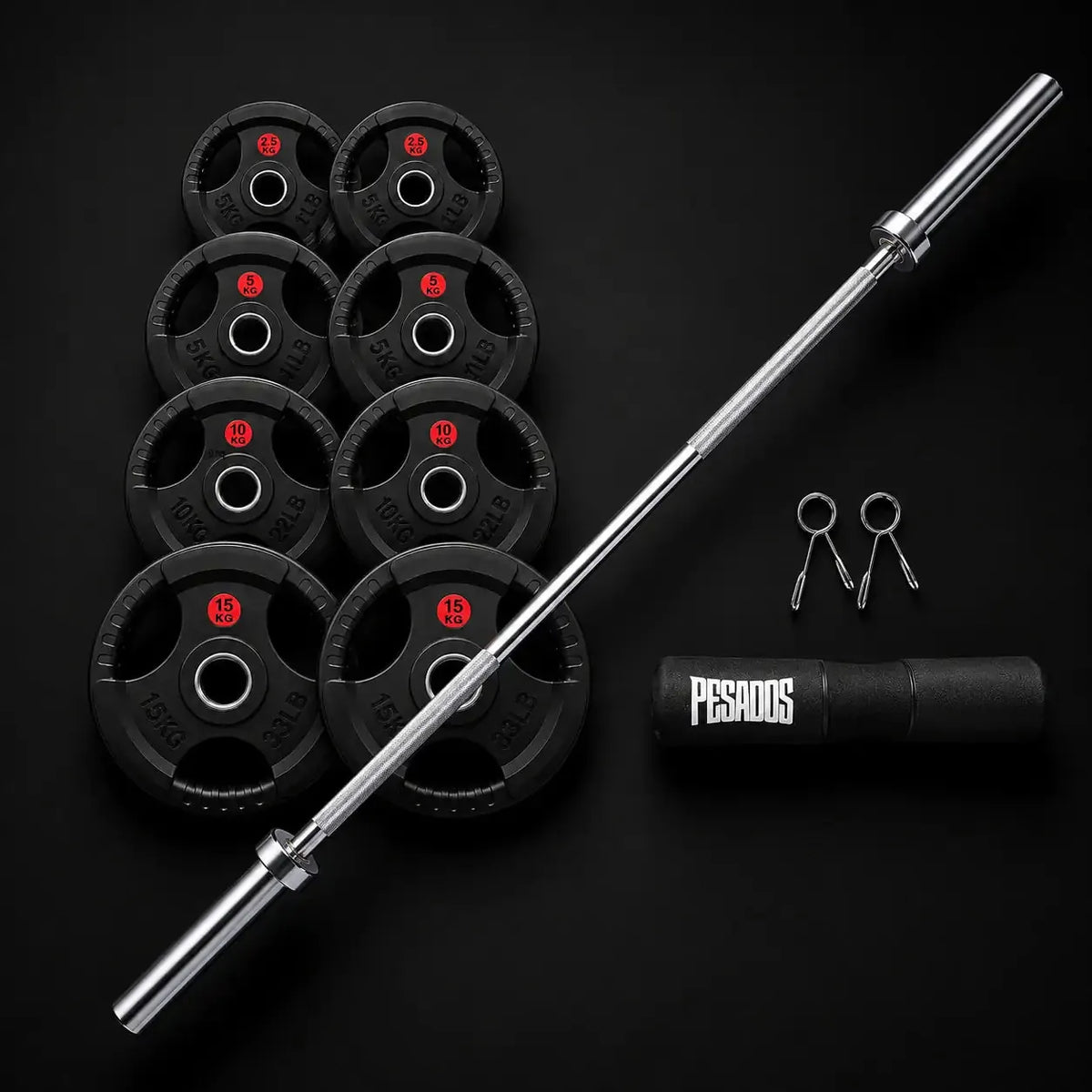 Pack Olímpico 65 kg PRO — Discos + Compatibilidad Barra 50mm