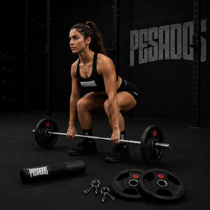 Pack Olímpico ECO 25 kg — Discos GRIP Engomados + Barra + Almohadilla