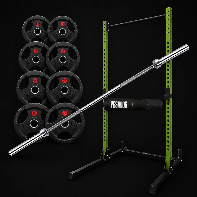 Pack Half Rack 65 kg Grip — Rack + Discos Engomados para Home Gym